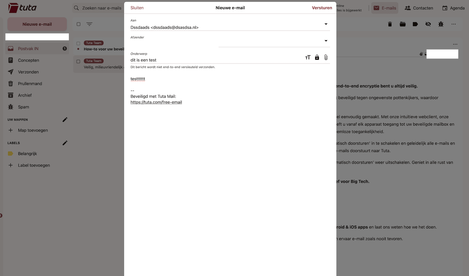 Enviar correo en Tuta Mail